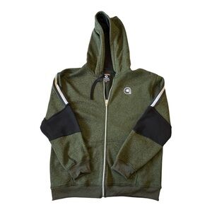 Akademiks Men’s Zip-Up Y2K Hoodie – Size 2XL – Olive Green Colorblock Streetwear